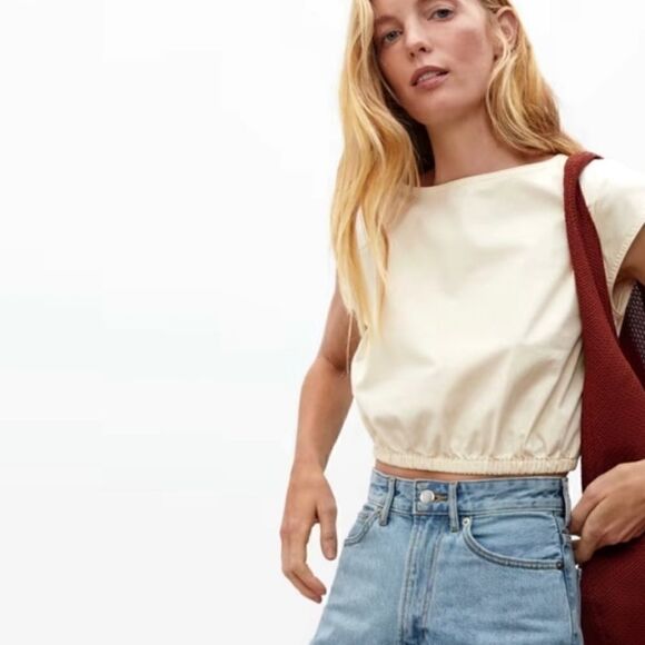 Everlane NWT Bubble Canvas Crewneck Synch Elastic Waist Blouse Shirt Tank XXS - Picture 3 of 8